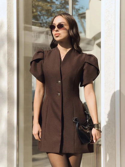 2026 Spring Autumn Women's Mini Blazer Dress Short Sleeve Elegant Temperament Commuter Fashion Slim Fit Work Wear For Ladies