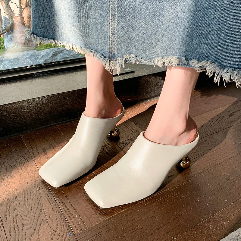 Square Head Women's Textured Elegant  Casual Round Heels