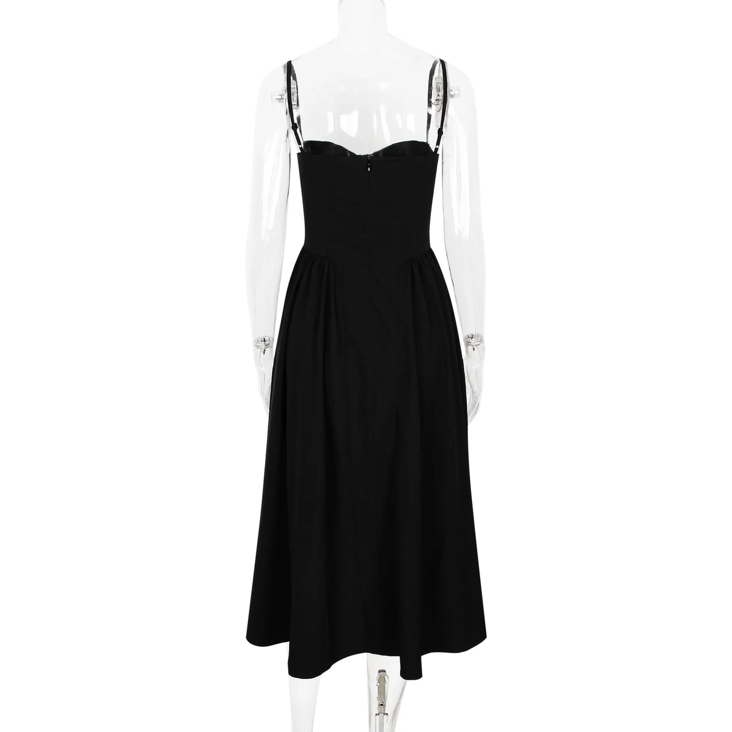 Sweetheart Spaghetti Strap  Fit and Flare Elegant Midi Dress