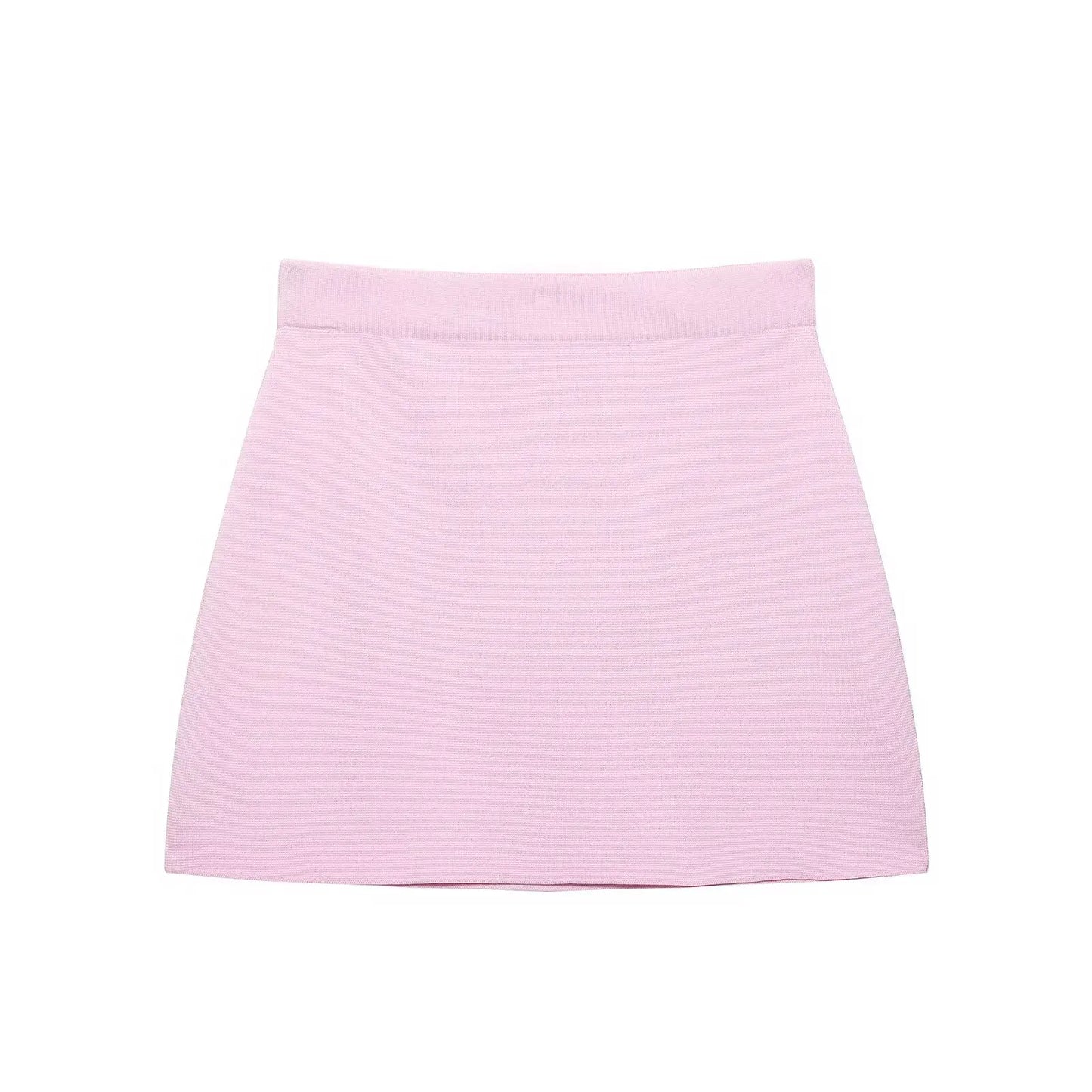 Knitted Skirt Suit Crew Neck Single-Breasted Short Sleeve Top+Fashion Elegant Elastic Waist Mini Skirt