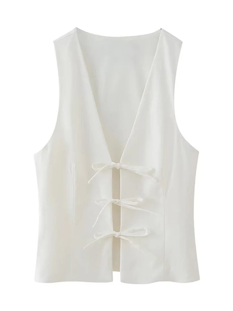 Women Fashion Lace Up Vest V Neck Sleeveless Top Y2k Vintage Solid 2025 Female Summer Sexy Party Tank Tops