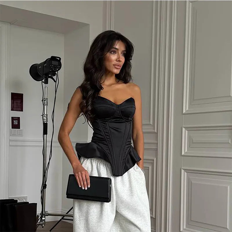 Black Strapless Corset Top Women Fashion Solid Sleeveless Backless Slim Short Vest 2026 Lady Fashion Party Evening Vacation Tops