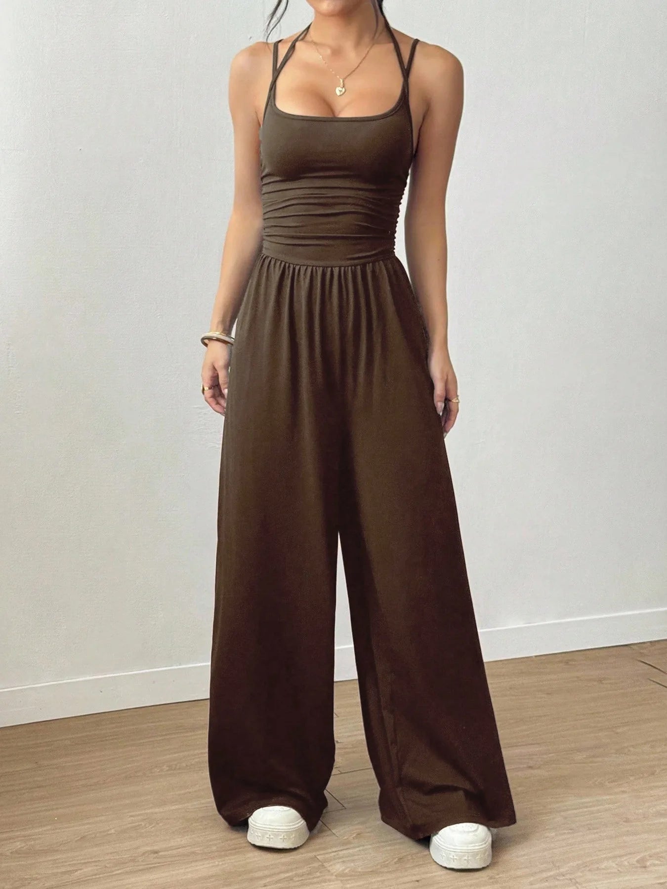 New Spring Summer Jumpsuit Solid Color Casual Simple Spring Summer Suspender Sleeveless High Waist Backless Loose Overalls