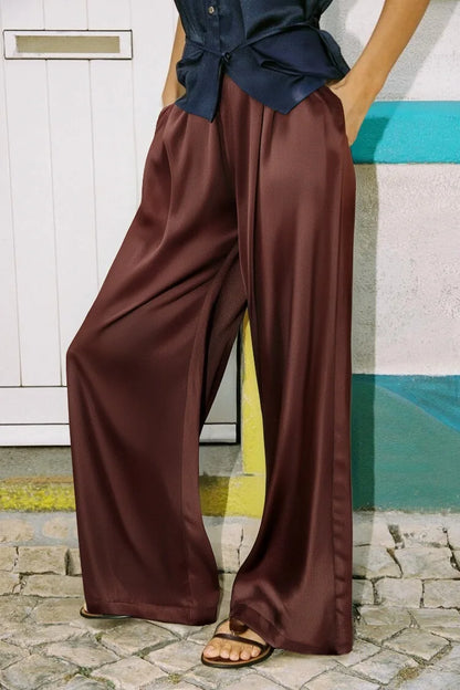 Luxury Wide Leg Baggy Satin High Waist Pants For Women Trousers With Pockets