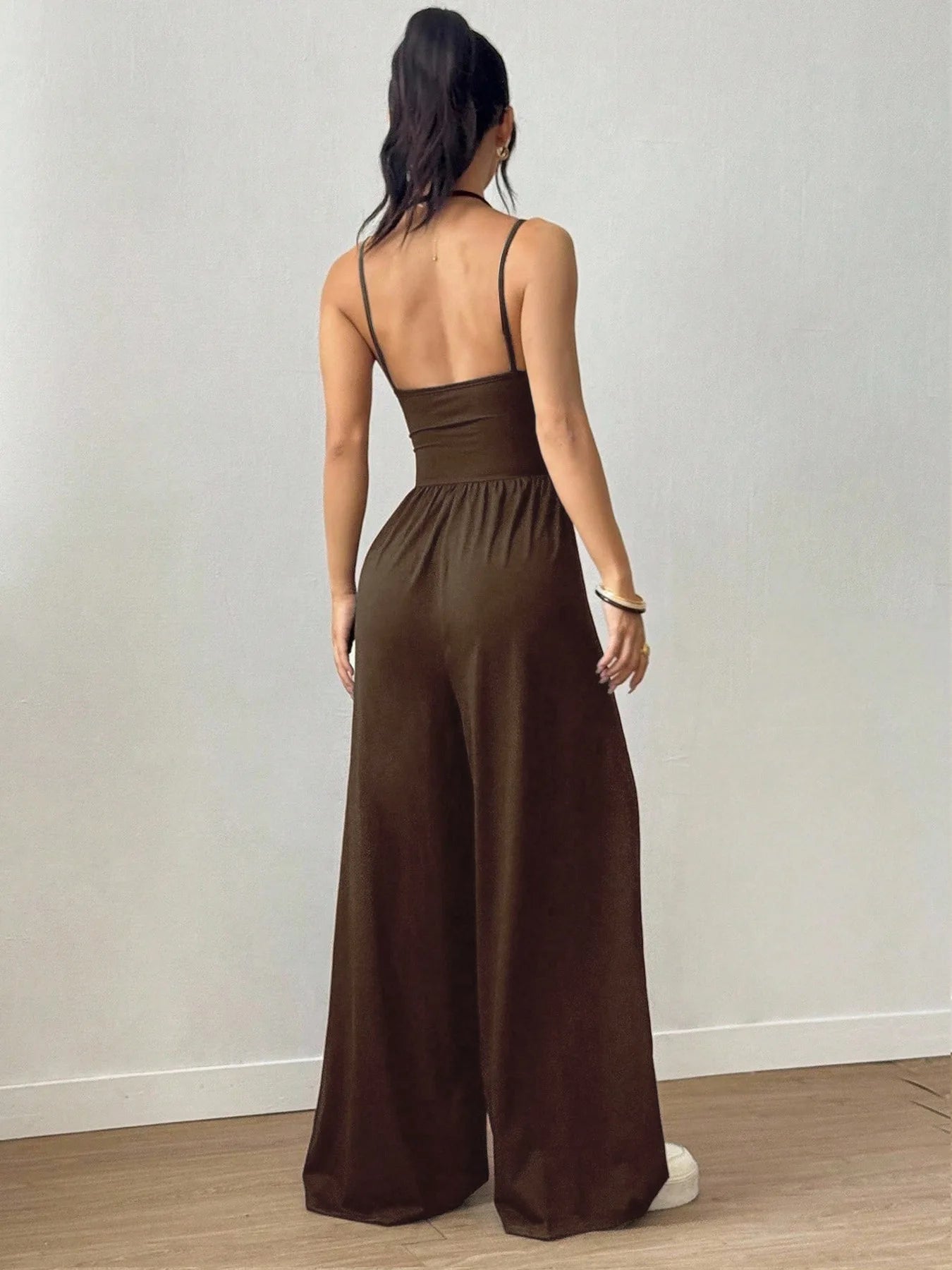 New Spring Summer Jumpsuit Solid Color Casual Simple Spring Summer Suspender Sleeveless High Waist Backless Loose Overalls