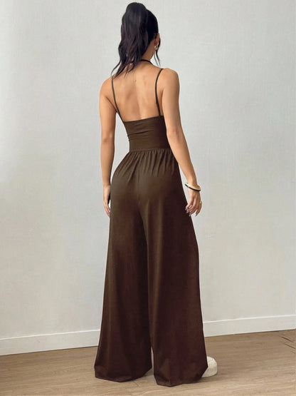 New Spring Summer Jumpsuit Solid Color Casual Simple Spring Summer Suspender Sleeveless High Waist Backless Loose Overalls
