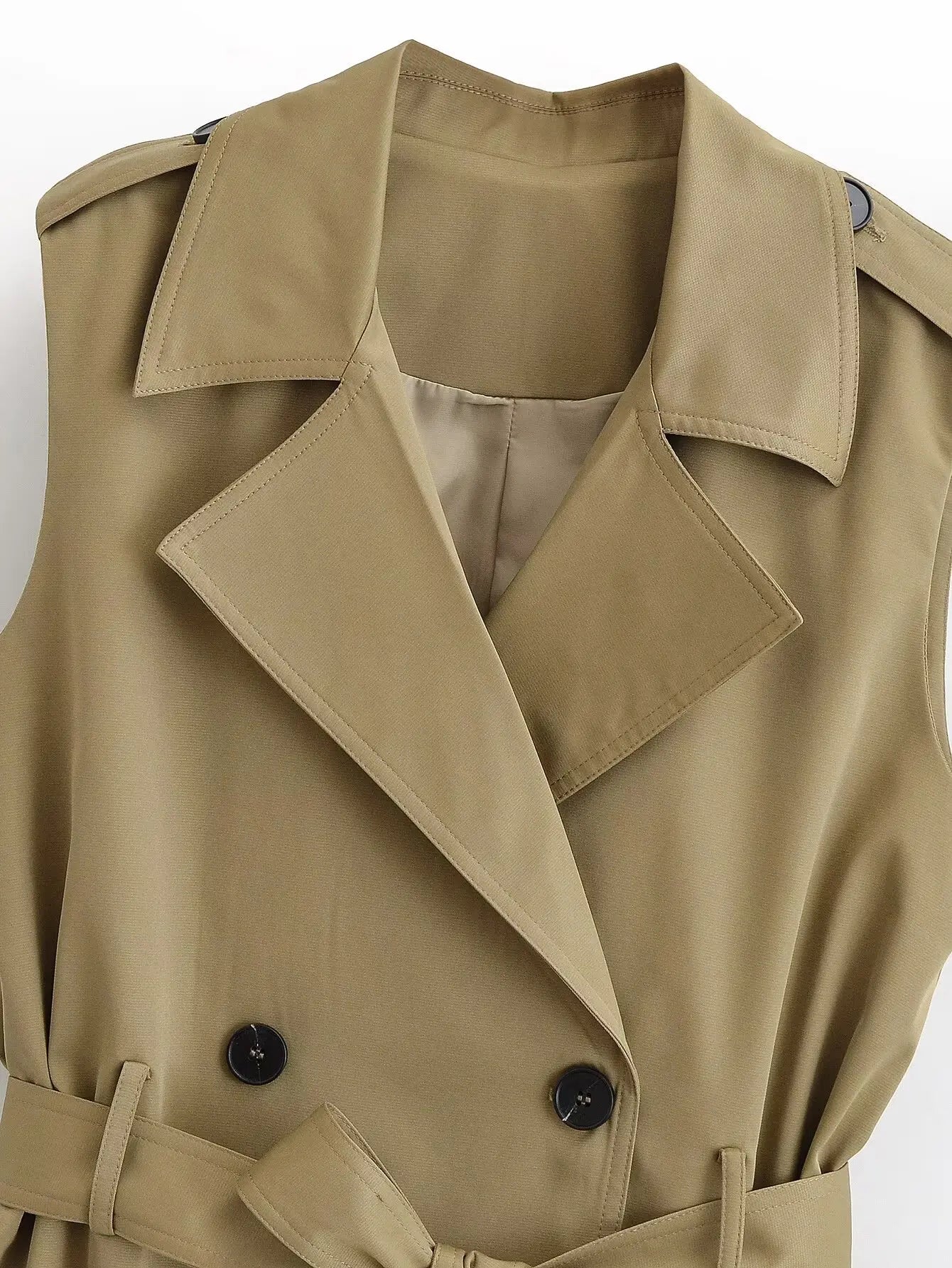 Women Elegant Commute Sleeveless Vest Jackets With Belt Spring Summer New Female High Street Chic Trench Vest Lady Casual Vests