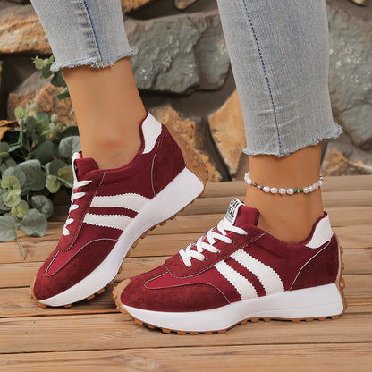 New Style Elegant Lace Up Casual Shoes Women Spring/Autumn Round Toe Thick Sole Anti Slip Comfortable Sports Shoes
