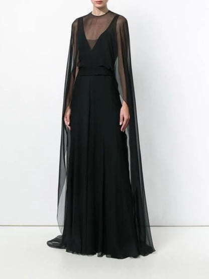 Women Chiffon Capelet Sheer Mesh Bridal Cape Shawl Wraps Asymmetrical High Low Flowy Wedding Party Cover Up Poncho