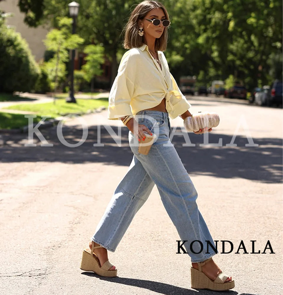 KONDALA Minimalist Casual Loose Shirt Women New 2026 Trendy Commute Wide Sleeves Shirt Spring Summer Fashion Holidays Lady Shirt