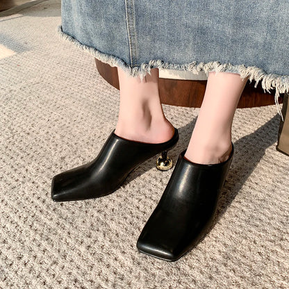 Square Head Women's Textured Elegant  Casual Round Heels
