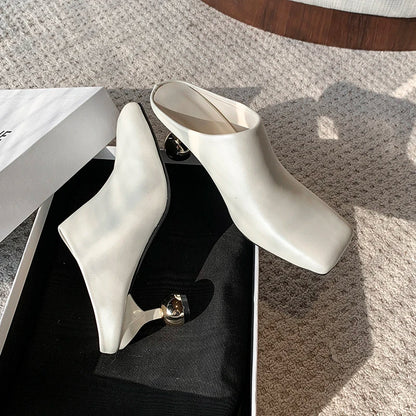 Square Head Women's Textured Elegant  Casual Round Heels