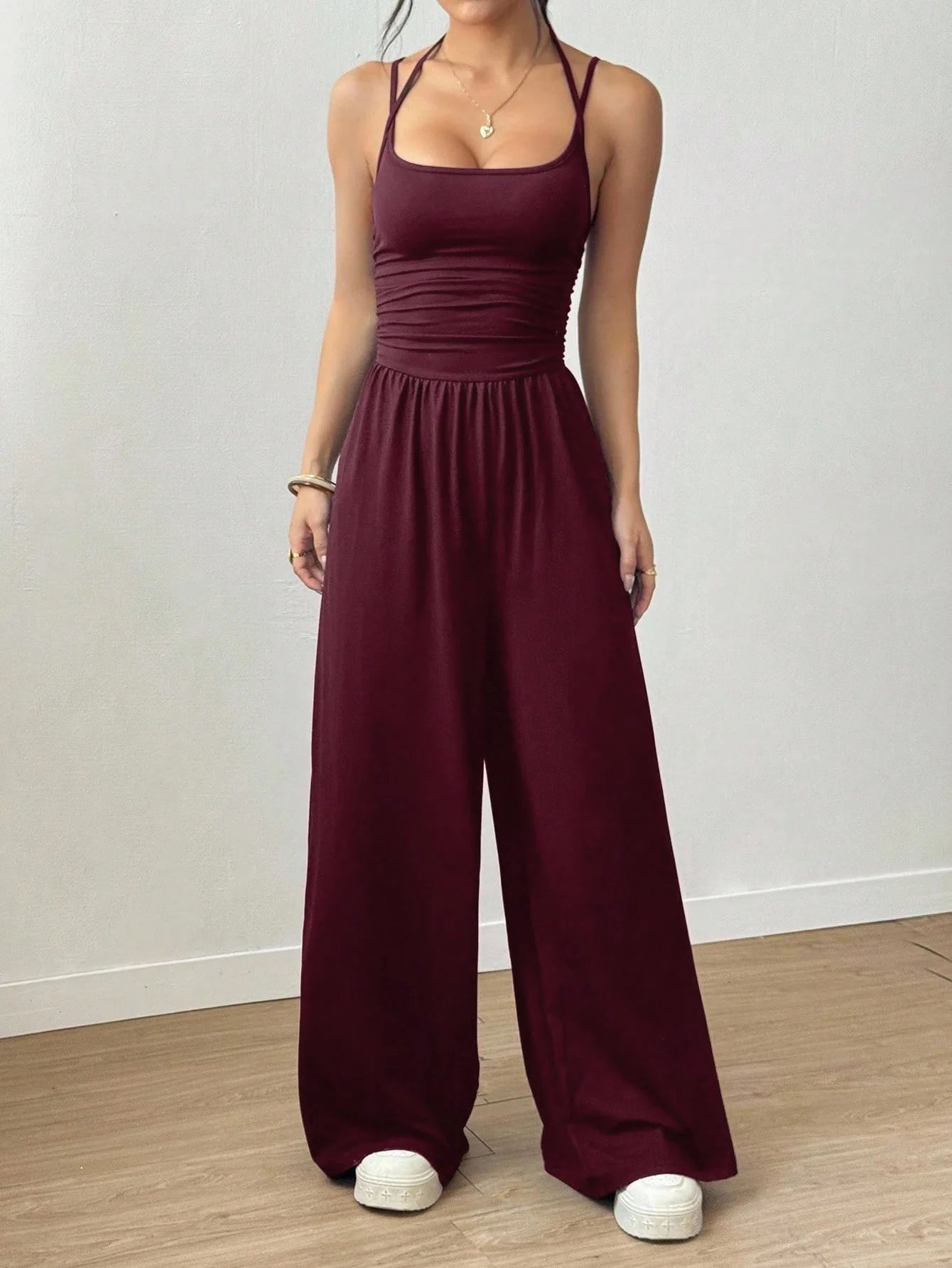 New Spring Summer Jumpsuit Solid Color Casual Simple Spring Summer Suspender Sleeveless High Waist Backless Loose Overalls