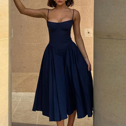 Sweetheart Spaghetti Strap  Fit and Flare Elegant Midi Dress