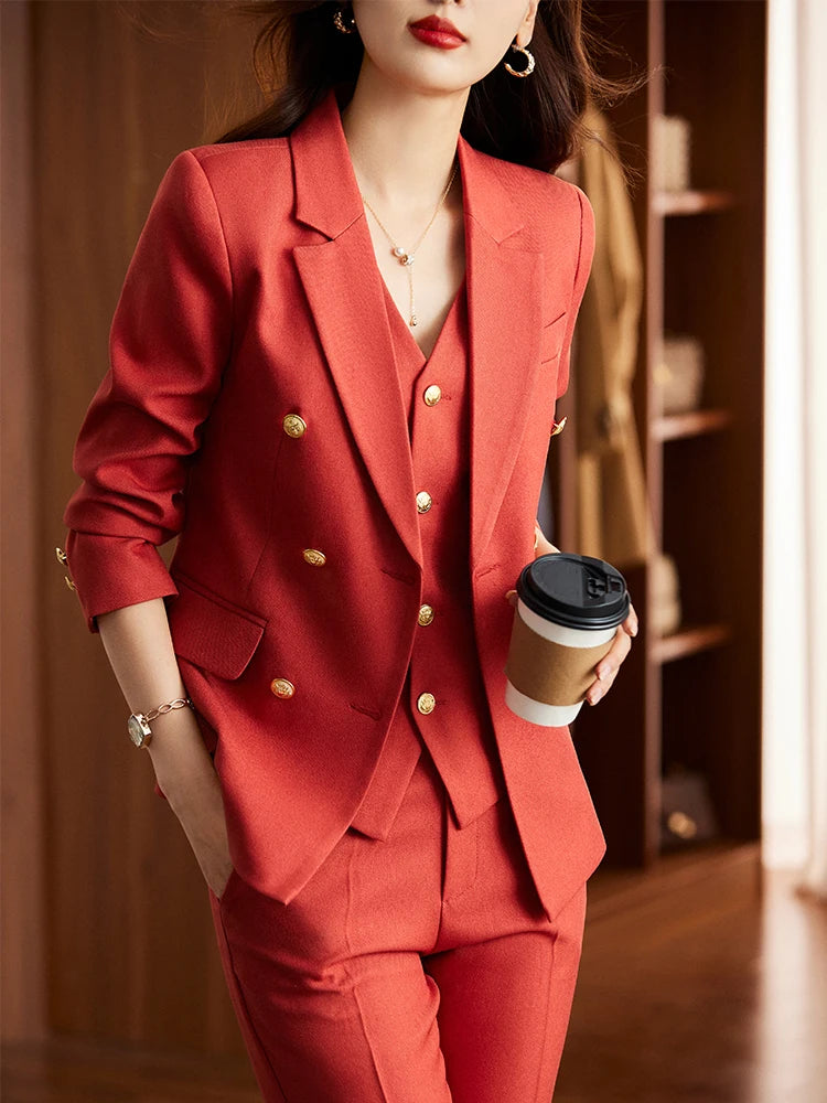 Women Vest, Blazer and Pant SuitWork Career Wear 3 Pieces Set