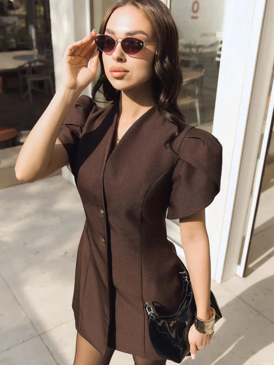 2026 Spring Autumn Women's Mini Blazer Dress Short Sleeve Elegant Temperament Commuter Fashion Slim Fit Work Wear For Ladies
