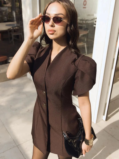 2026 Spring Autumn Women's Mini Blazer Dress Short Sleeve Elegant Temperament Commuter Fashion Slim Fit Work Wear For Ladies