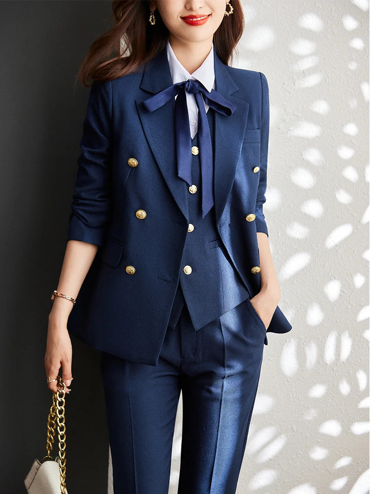 Women Vest, Blazer and Pant SuitWork Career Wear 3 Pieces Set