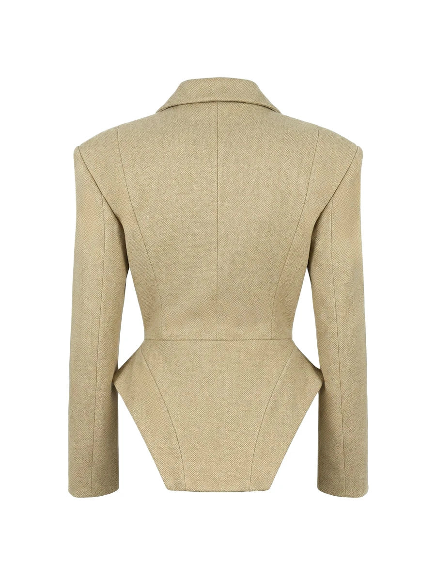 BJTZ 2026 Spring Autumn Women Elegant Irregular Hem Cropped Blazer Slim Waist Fashion Outerwear