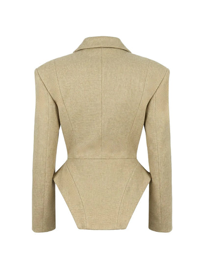 BJTZ 2026 Spring Autumn Women Elegant Irregular Hem Cropped Blazer Slim Waist Fashion Outerwear