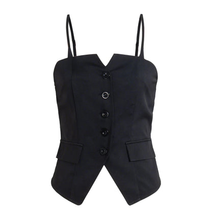 Women's Casual Tank Top Spring Summer Black Top Spaghetti Strap Sweetheart Neck Button Slim Fit Valentine's Day Elegant Sexy Top