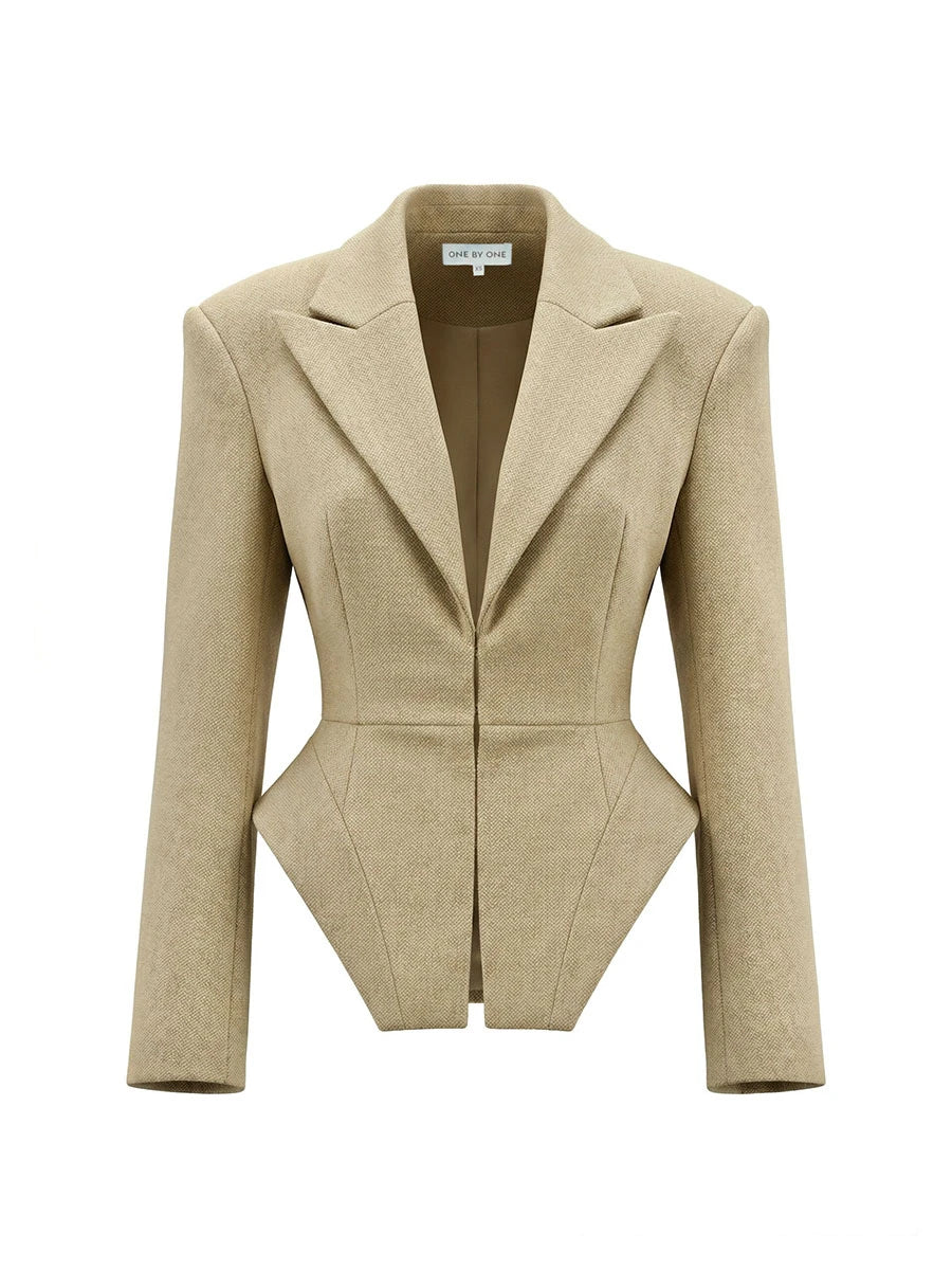 BJTZ 2026 Spring Autumn Women Elegant Irregular Hem Cropped Blazer Slim Waist Fashion Outerwear