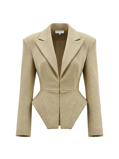 BJTZ 2026 Spring Autumn Women Elegant Irregular Hem Cropped Blazer Slim Waist Fashion Outerwear
