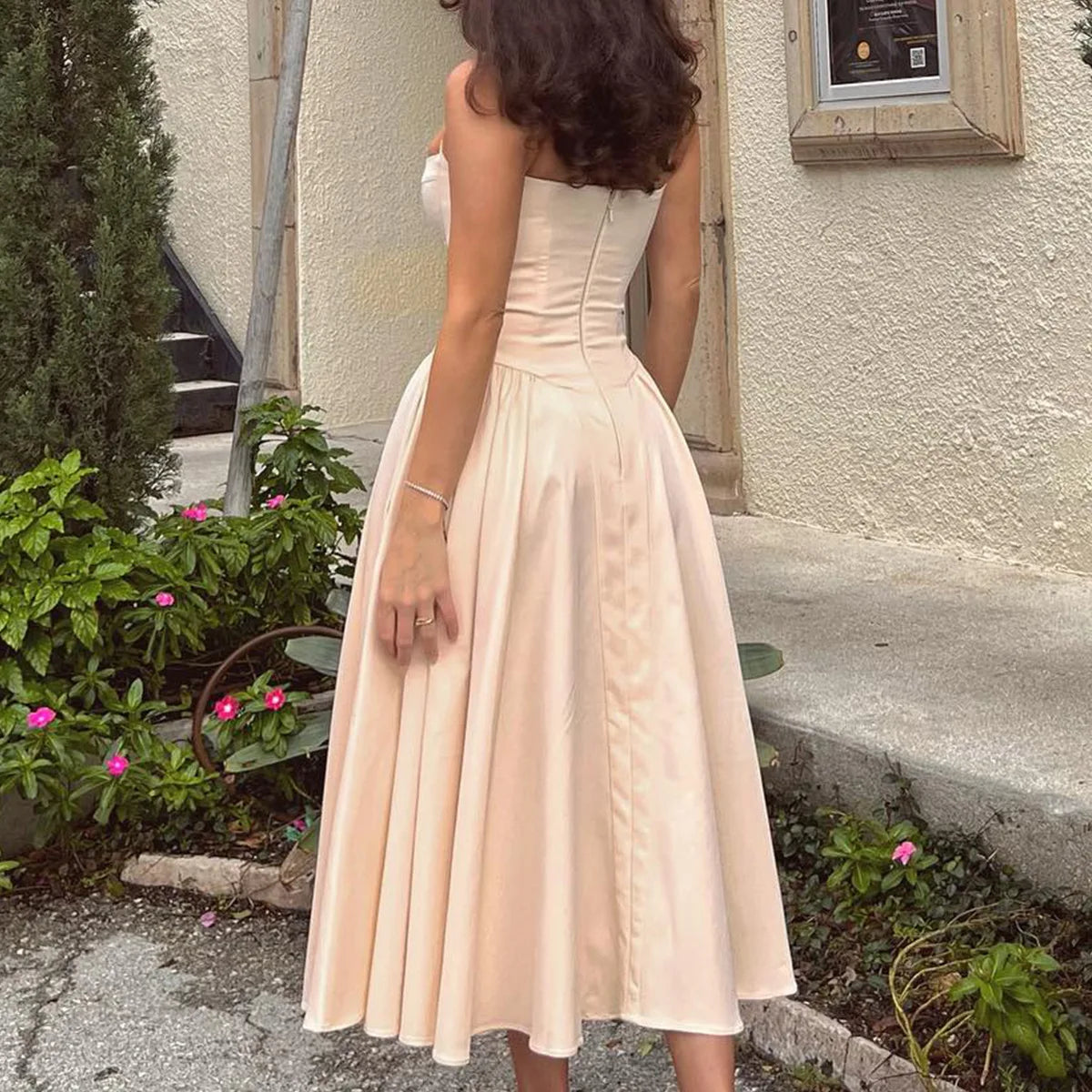 Sweetheart Spaghetti Strap  Fit and Flare Elegant Midi Dress