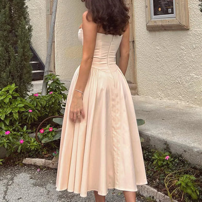 Sweetheart Spaghetti Strap  Fit and Flare Elegant Midi Dress