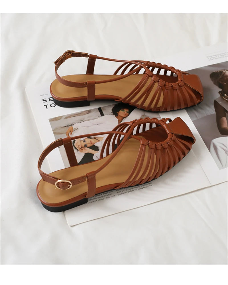 Flat Sandals Summer Narrow Band Roman Shoes Casual Beach Gladiator Sandal