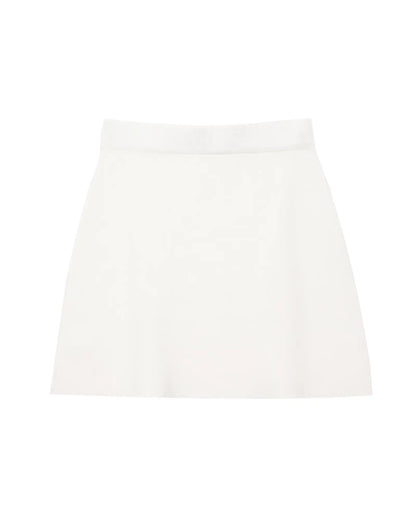 Knitted Skirt Suit Crew Neck Single-Breasted Short Sleeve Top+Fashion Elegant Elastic Waist Mini Skirt
