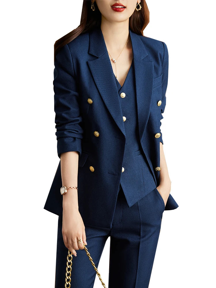 Women Vest, Blazer and Pant SuitWork Career Wear 3 Pieces Set