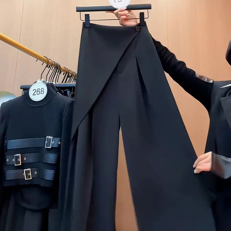Korean-style High waist female fashion design suit pants wide legs