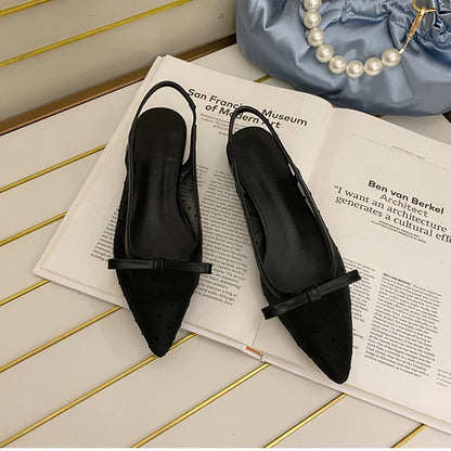 2026 Summer Butterfly-knot Women Sandals Fashion Mesh Pointed Toe Slip On Shoes Ladies Elegant Party Dress Flats Sandalias