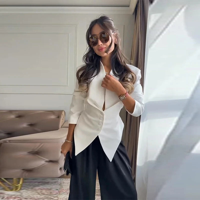 Casual Lace Up Solid Blazer Women Fashion Slim V-neck Single Breasted Full Sleeve Jacket Female 2026 Spring Lady Outwears New