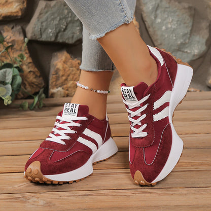 New Style Elegant Lace Up Casual Shoes Women Spring/Autumn Round Toe Thick Sole Anti Slip Comfortable Sports Shoes