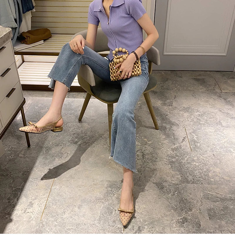 2026 Summer Butterfly-knot Women Sandals Fashion Mesh Pointed Toe Slip On Shoes Ladies Elegant Party Dress Flats Sandalias