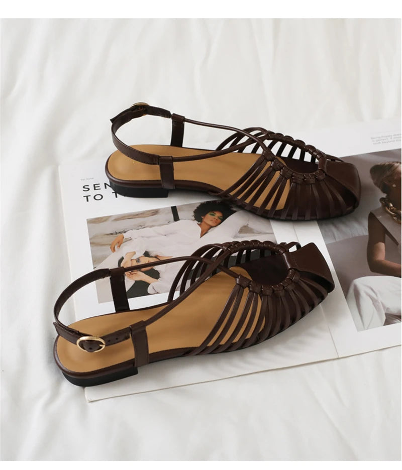 Flat Sandals Summer Narrow Band Roman Shoes Casual Beach Gladiator Sandal