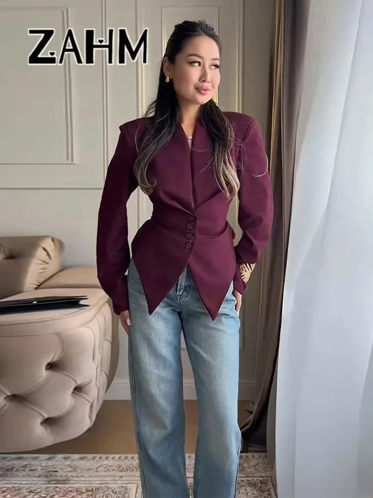 Casual Lace Up Solid Blazer Women Fashion Slim V-neck Single Breasted Full Sleeve Jacket Female 2026 Spring Lady Outwears New