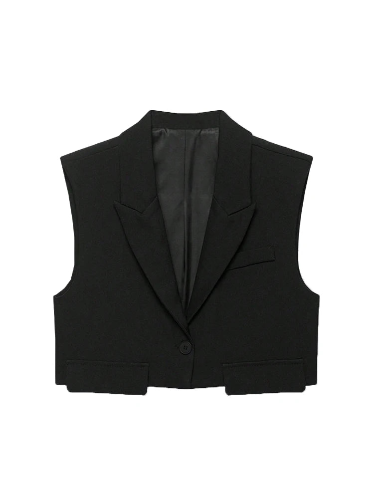 Sleeveless Tank Top Vest  Cropped Waistcoat Lapel Collar