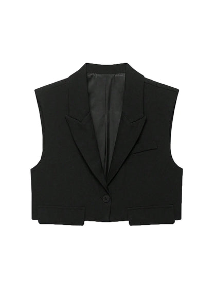Sleeveless Tank Top Vest  Cropped Waistcoat Lapel Collar