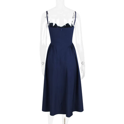Sweetheart Spaghetti Strap  Fit and Flare Elegant Midi Dress