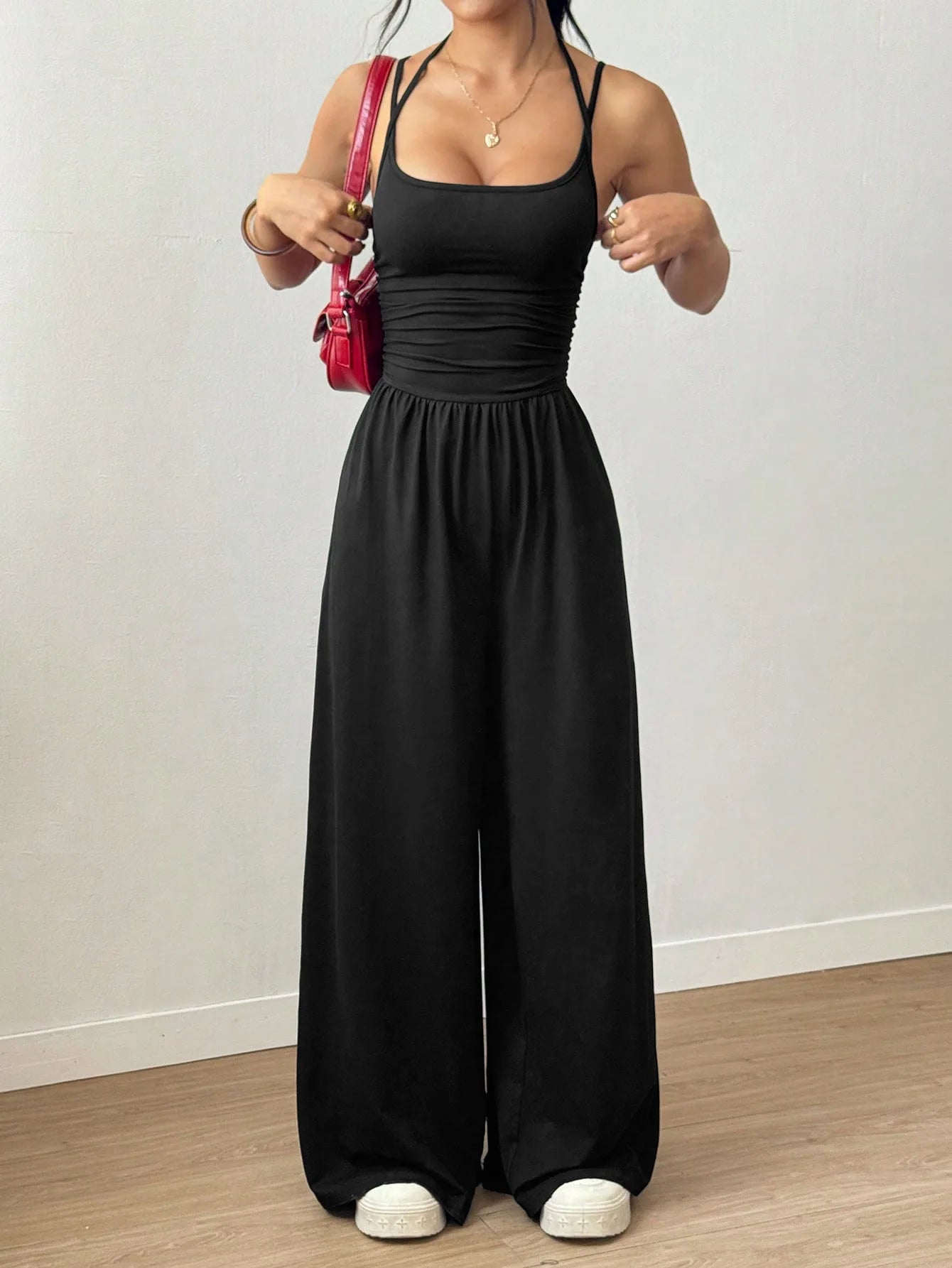 New Spring Summer Jumpsuit Solid Color Casual Simple Spring Summer Suspender Sleeveless High Waist Backless Loose Overalls