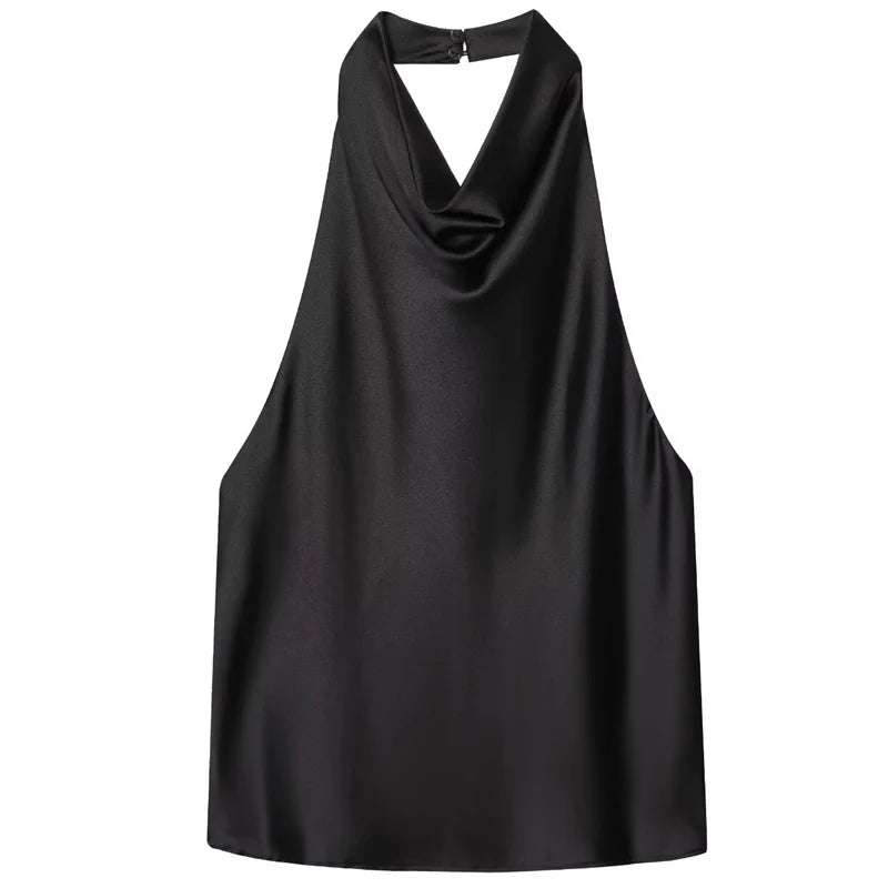 Satin Halter Sleeveless Open back Summer Top Off Shoulder