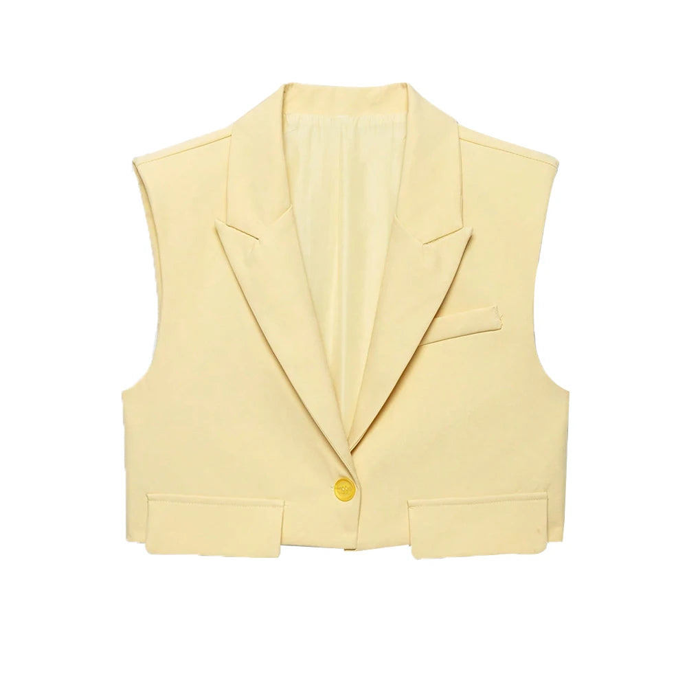 Sleeveless Tank Top Vest  Cropped Waistcoat Lapel Collar