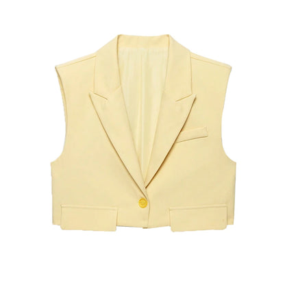 Sleeveless Tank Top Vest  Cropped Waistcoat Lapel Collar