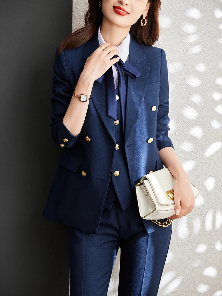 Women Vest, Blazer and Pant SuitWork Career Wear 3 Pieces Set