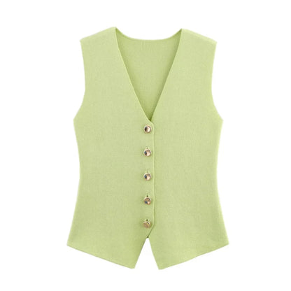 ETJ 2025 new women's elegant fashion all-match V-neck sleeveless vest jacket knitted waistcoat
