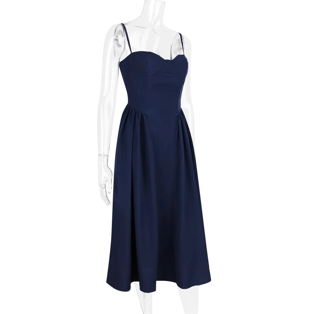 Sweetheart Spaghetti Strap  Fit and Flare Elegant Midi Dress