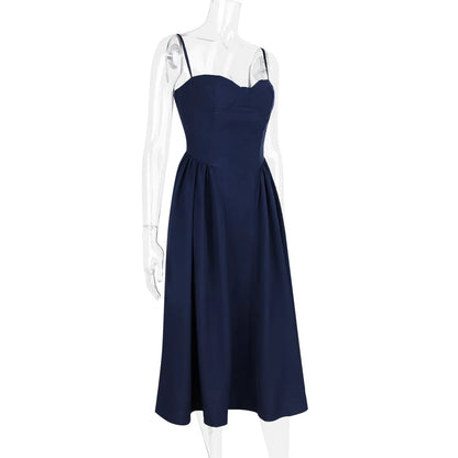Sweetheart Spaghetti Strap  Fit and Flare Elegant Midi Dress